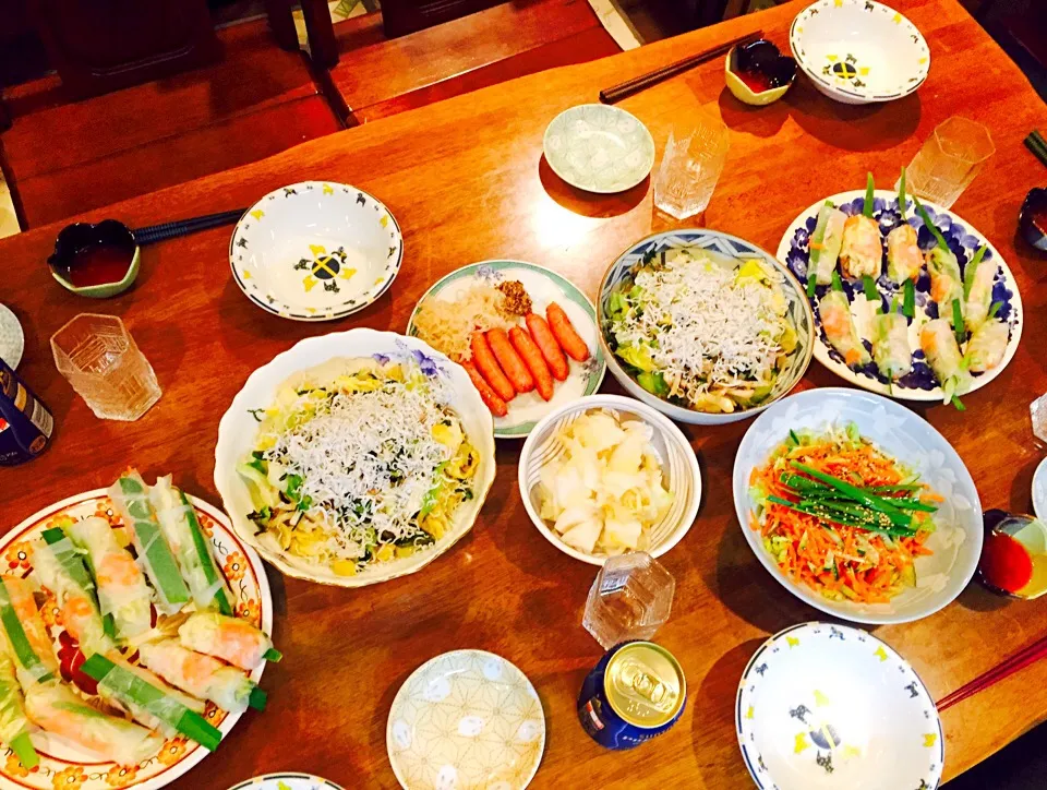 しらすと春キャベツ 塩昆布 昆布だしの焼うどん 生春巻き 生春巻き具材の余りでサラダ ほか|chiaki3（平川ちあき）さん