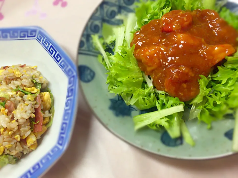 甜麺醤でエビチリ
チャーハン|いづみんみんさん