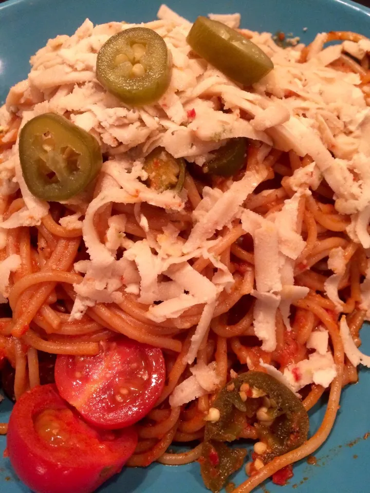 Spaghetti & grated vegan cheese|Nick Hiderさん