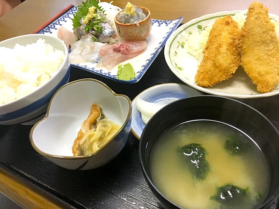 刺身定食アジフライ付き|みのるさん