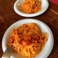 シーフード&トマトソースパスタ🍝🍅🐟💕|meiさん