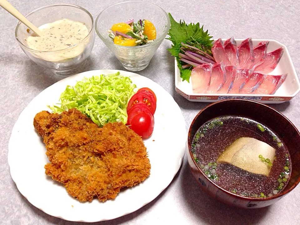 Snapdishの料理写真:猪カツの晩ご飯|Orie Uekiさん