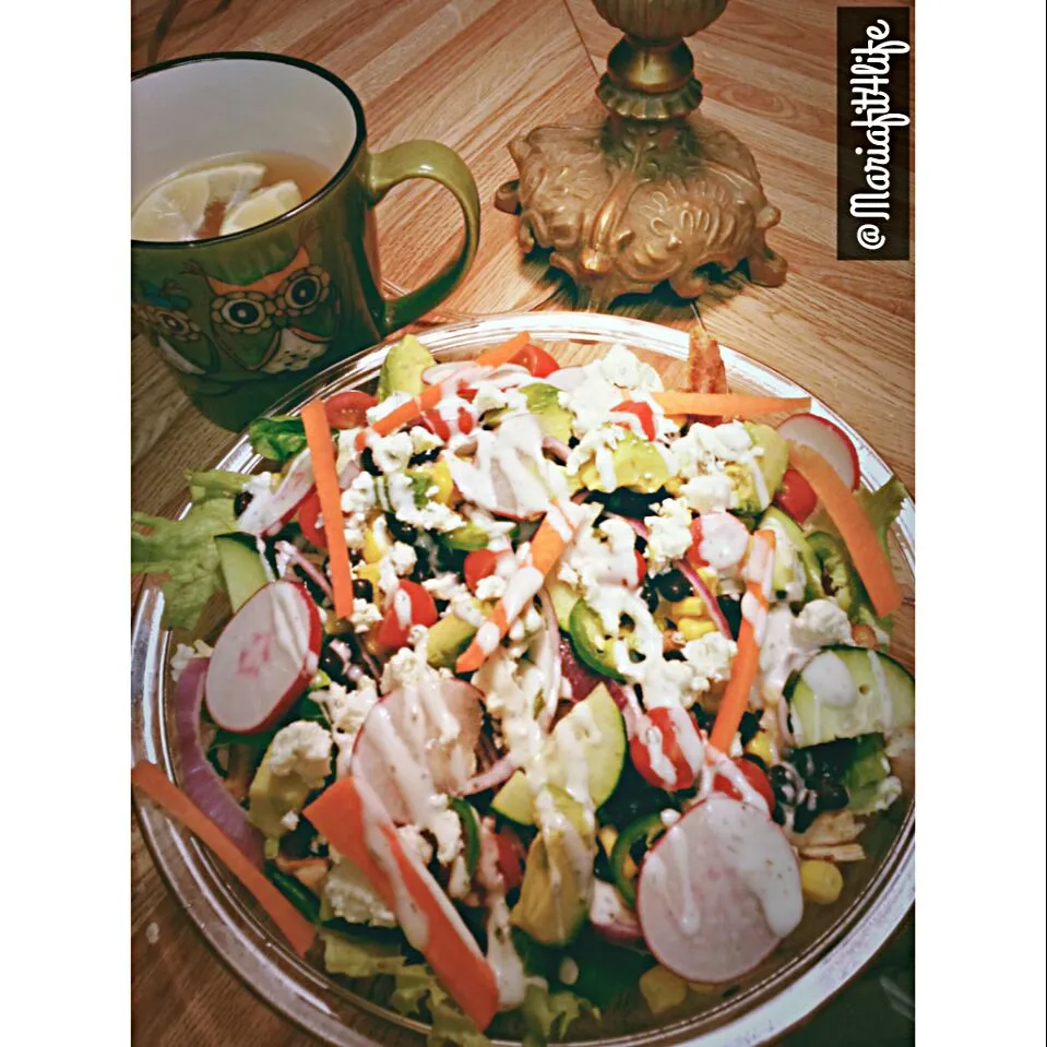 Southwest Chicken Salad🌱 with Green Tea 🍵/Raw Honey 🍯/Lemon Slices🍋|Mariafit4life🇺🇲🪶🦅さん