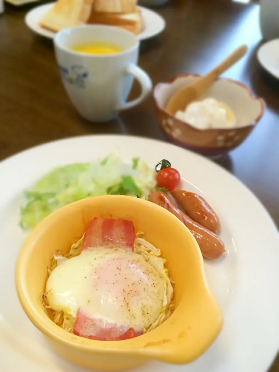 朝食＊巣ごもり卵&かぼちゃのポタージュ|穂月:ほおずきさん