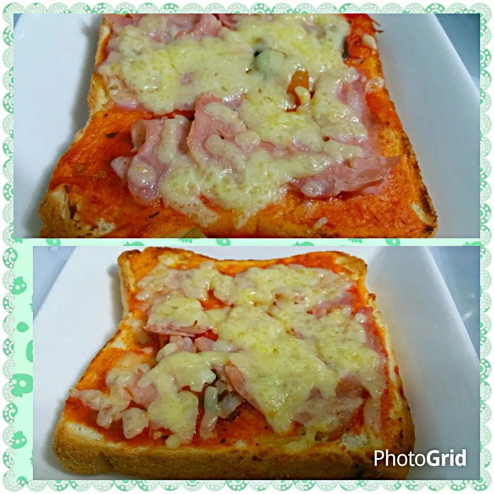 Bread Pizza with Cheddar Cheese Mushroom Ham😄|🌷lynnlicious🌷さん