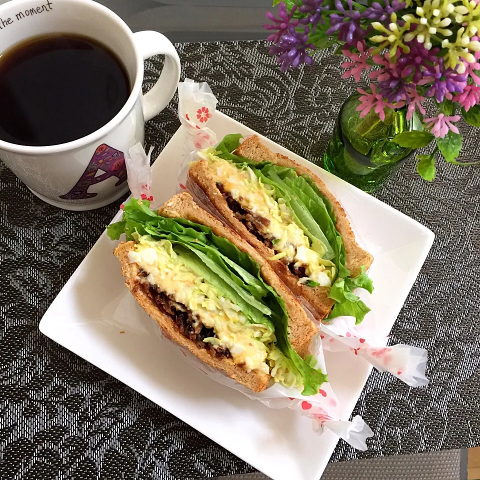 Snapdishの料理写真:3/24❤︎たまごサラダ&いかなごのくぎ煮❤︎トーストサンドイッチ|Makinsさん