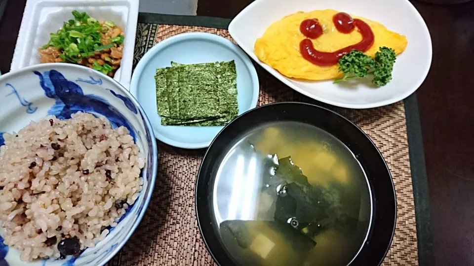 納豆&オムレツ&豆腐の味噌汁|まぐろさん