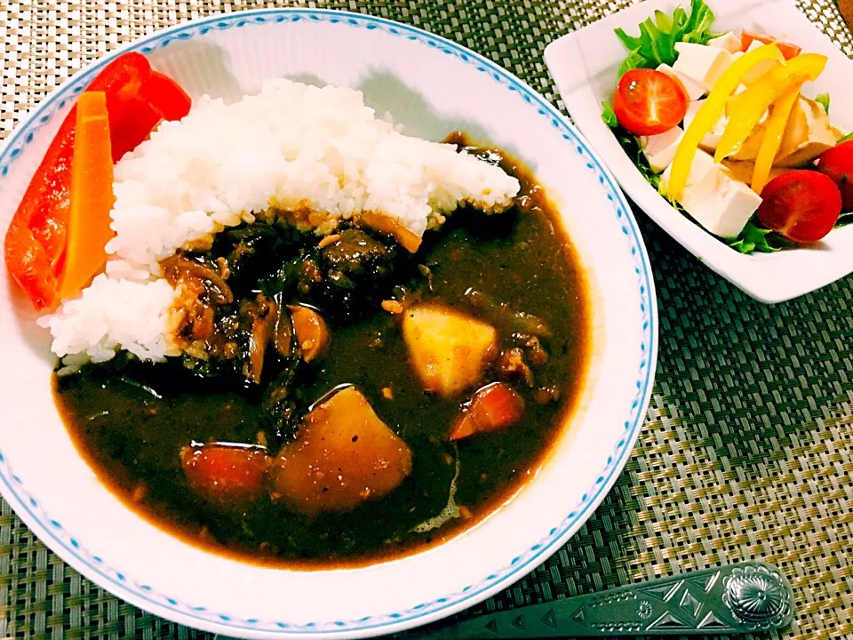 Snapdishの料理写真:おうちごはん♡山盛り野菜のカレーと豆腐の塩糀サラダ♡|チコさん