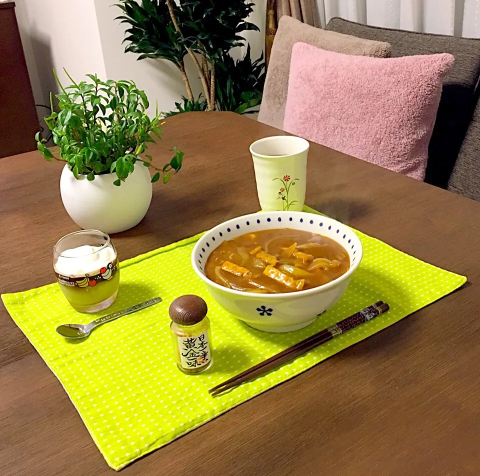 あげカレーうどん、抹茶ブラマンジェ、ほうじ茶|pentarouさん