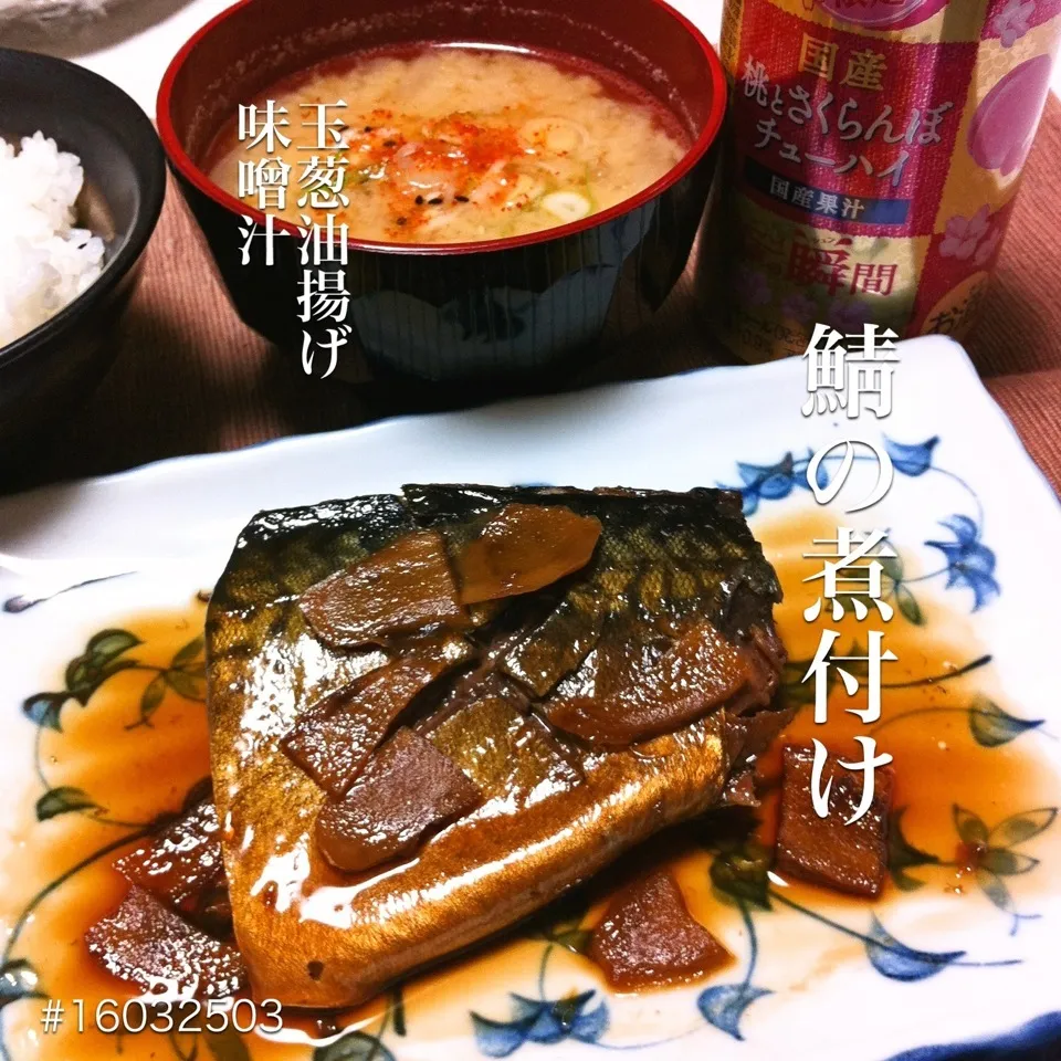 #16062503 鯖の煮付け/玉葱油揚げ味噌汁/ご飯 ¥200|dune725さん