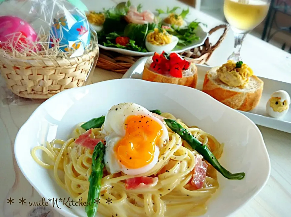 Happy Easter＊カルボナーラ＊春ランチ|るんるんママsmile*N*kitchenさん