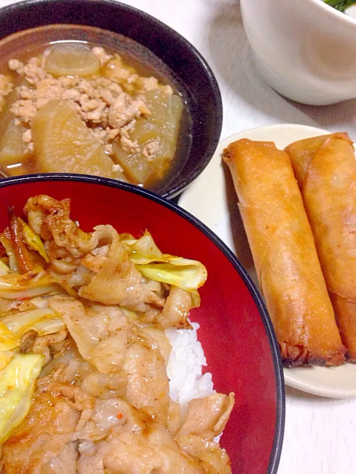 回鍋肉丼、大根の煮物、おひたし|あやにん食堂さん