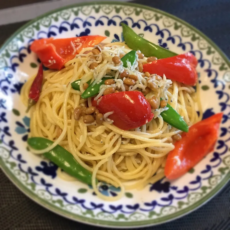 納豆としらすのガリバタ醤油ペペロンチーノ|ゆきっちん(・8・)さん