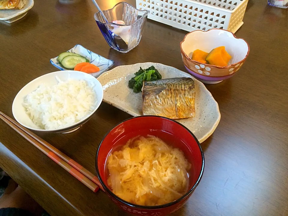 朝食＊鯖の塩焼き&かぼちゃの煮物|穂月:ほおずきさん