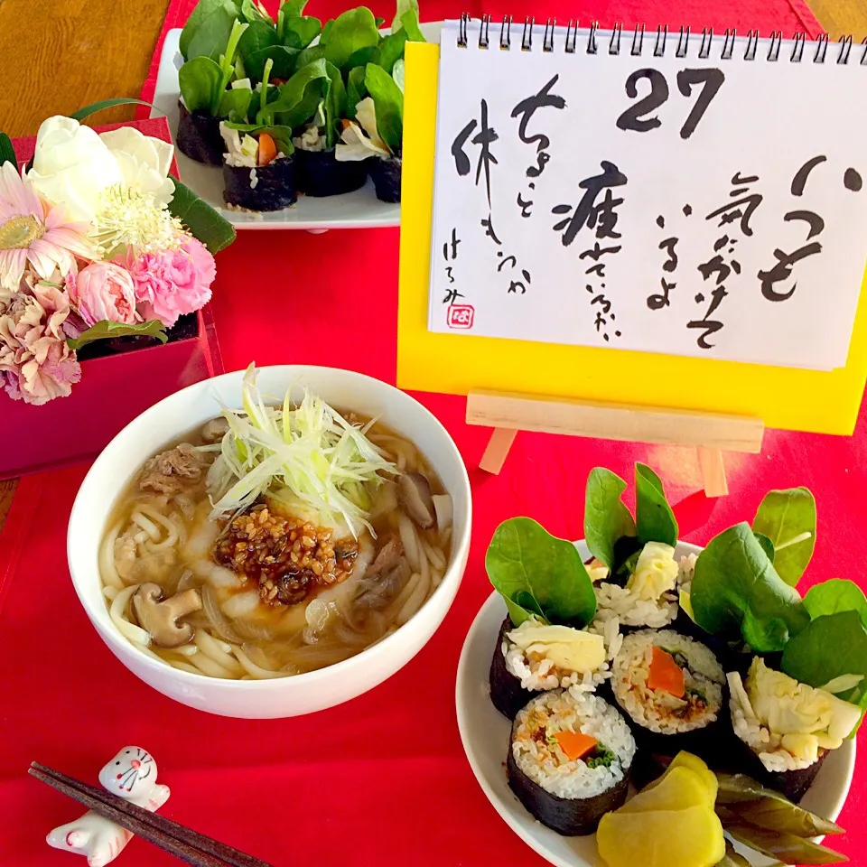 朝ごはんは勝負飯^_^✌️
力うどん&野菜巻き*\(^o^)/*😄😄😄🙏|はみちゃんさん