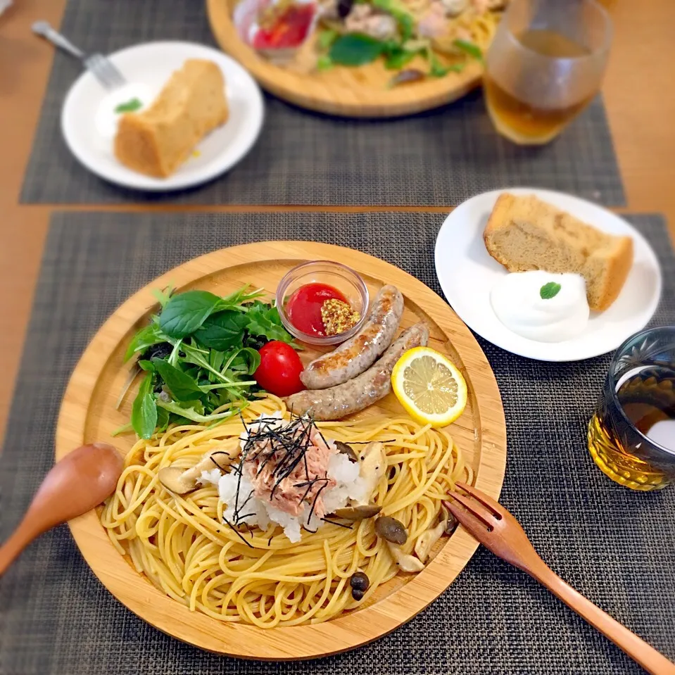 Snapdishの料理写真:きのことツナの和風おろしパスタ🍝|むぎママさん