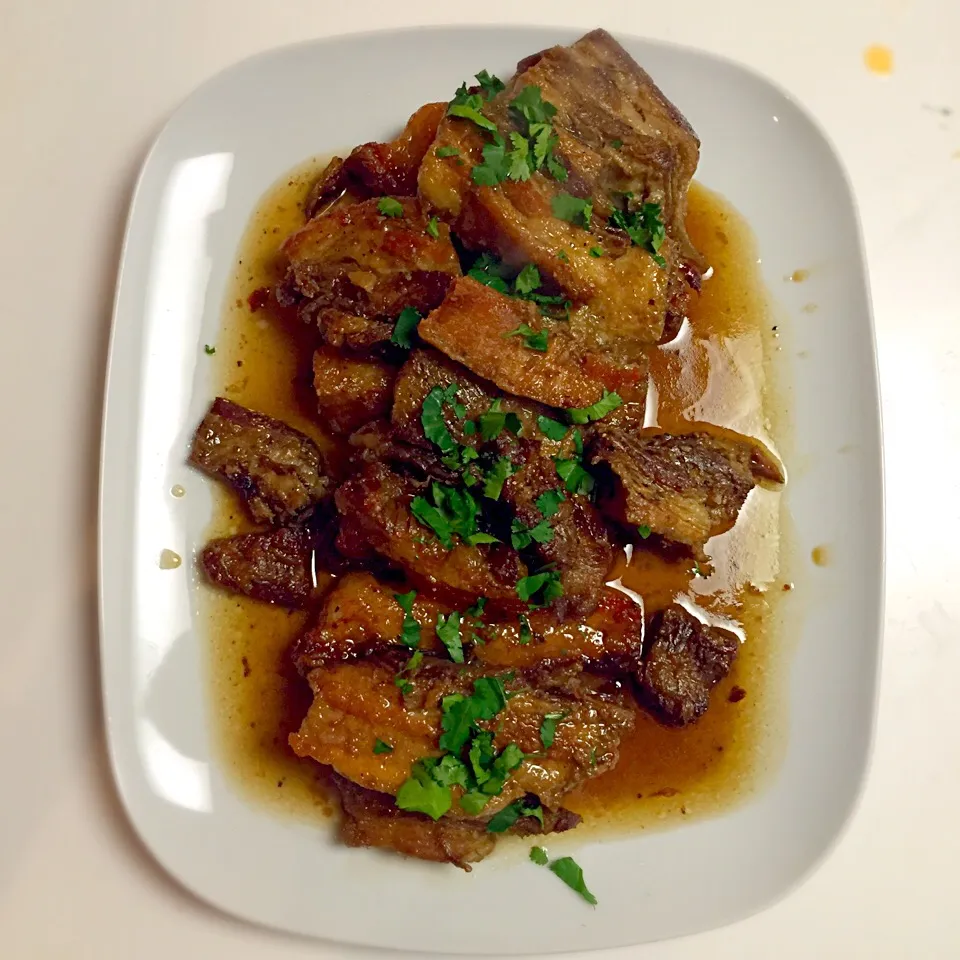 Pork belly, slow cooked and fried with soy, ginger, cloves, star anise , chili, cilantro.|Liesbeth Maliepaardさん