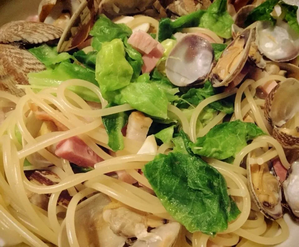 Snapdishの料理写真:男飯
春キャベツとアサリとベーコンを白ワインで軽く蒸しただけのパスタ|Takashi Nakazawaさん