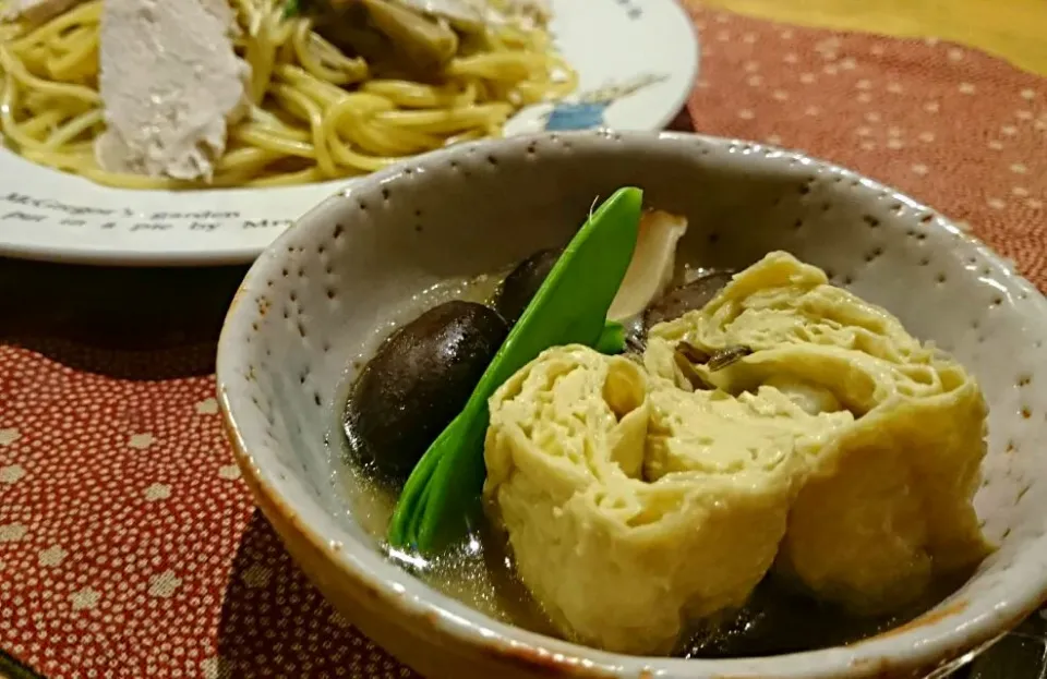 湯葉巻きと椎茸の煮物|こんさん