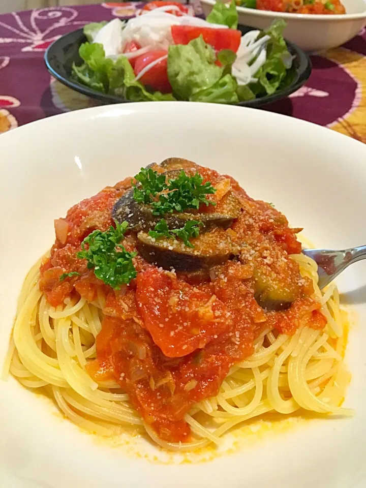 ナスとトマトのパスタ|ゆぅさん