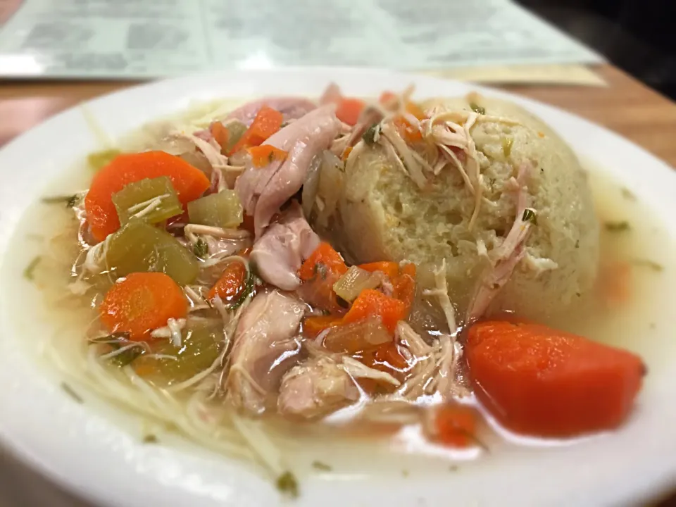 Matzah Ball Soup with chicken and noodles|robert flickerさん