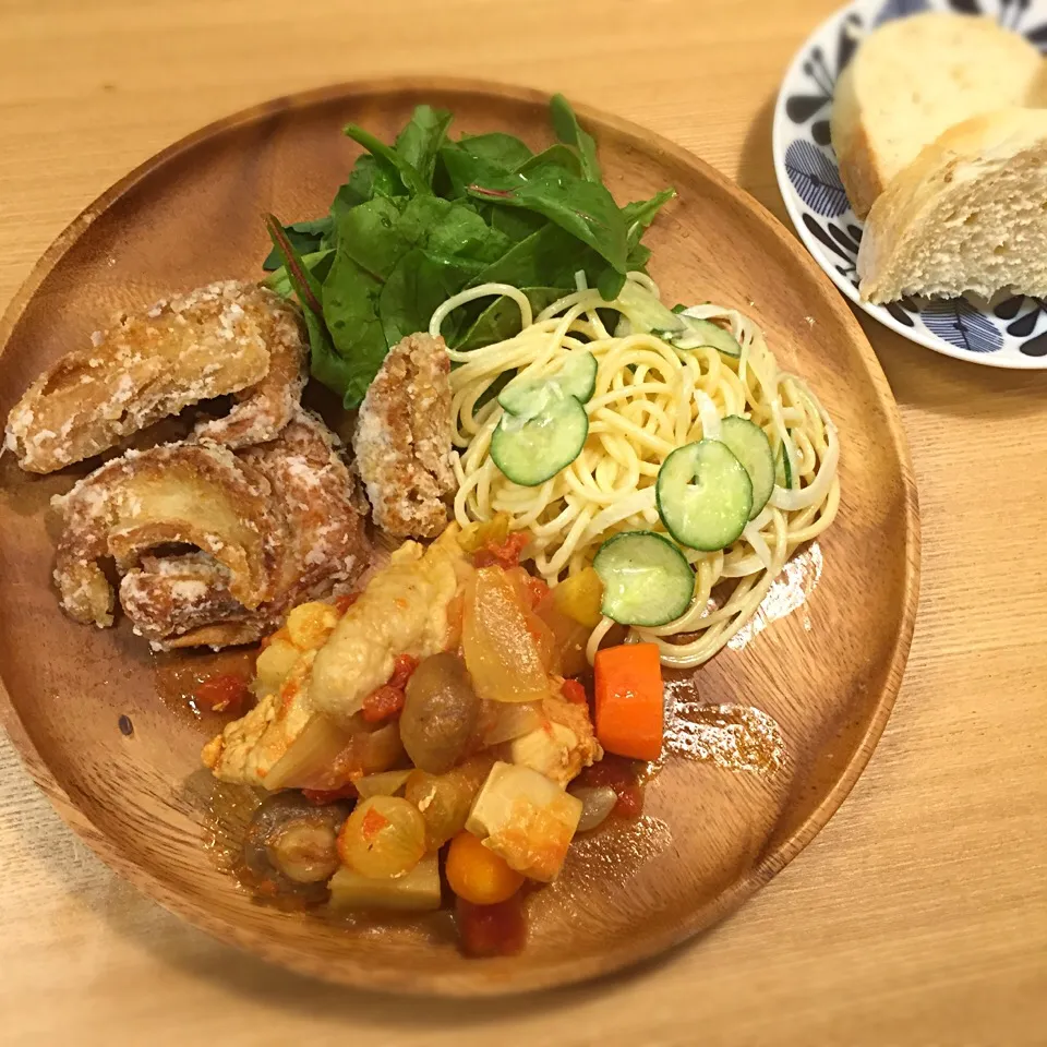 車麩唐揚げとチキンのトマト煮|奥泉いづみさん