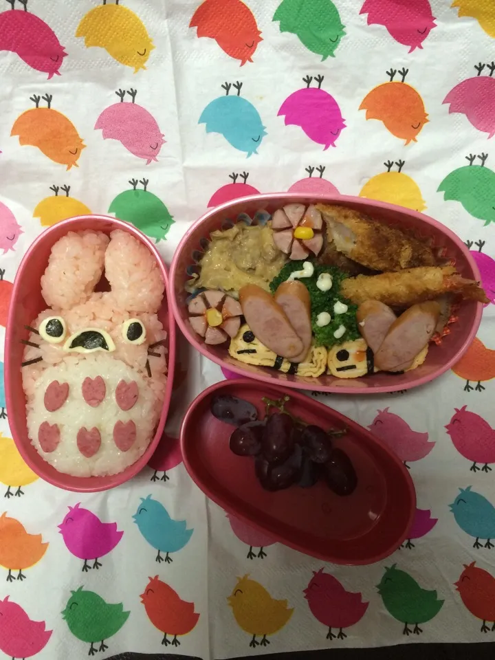 学童弁当〜桜の木を食べたから⁉︎トトロがピンクになっちゃった〜（笑）|こむぎさん