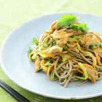 ねぎと桜えびと大豆肉の焼き蕎麦