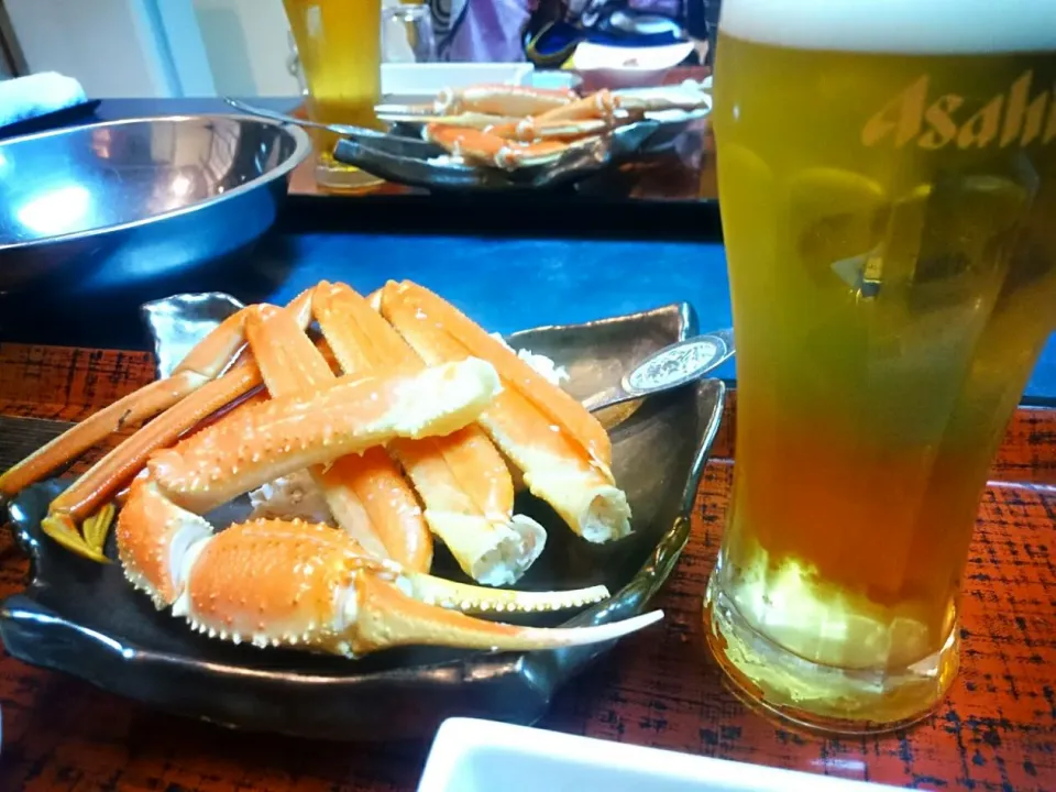 Snapdishの料理写真:たらば蟹🍴生🍺で❗琵琶湖千松♨|ナムナムさん