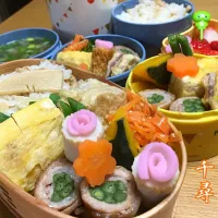 Snapdishの料理写真:3月30日3人弁当 
          次女ラスト弁当|川上千尋さん