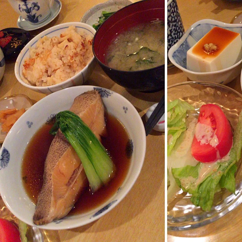 Snapdishの料理写真:カレイ煮付けと竹の子ご飯@花未月(新橋)|yoooochanさん