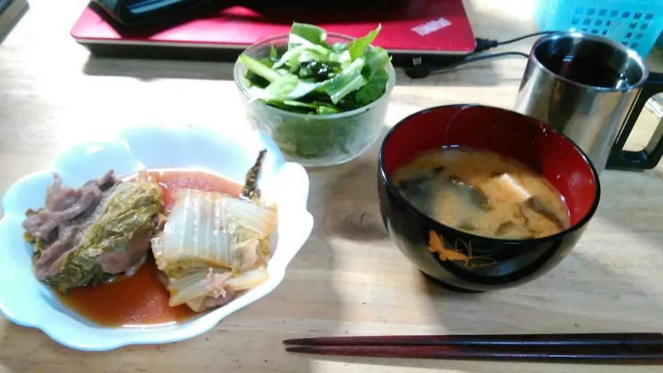 豚肉と白菜のポン酢炊き
サラダ
味噌汁|ざきさん