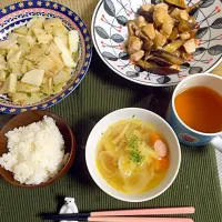 Snapdishの料理写真:イカ山芋の醤油バター。鶏ナス甘酢かけ。ポトフ。|りえんこさん