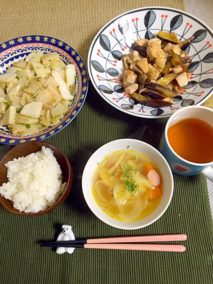 イカ山芋の醤油バター。鶏ナス甘酢かけ。ポトフ。|りえんこさん