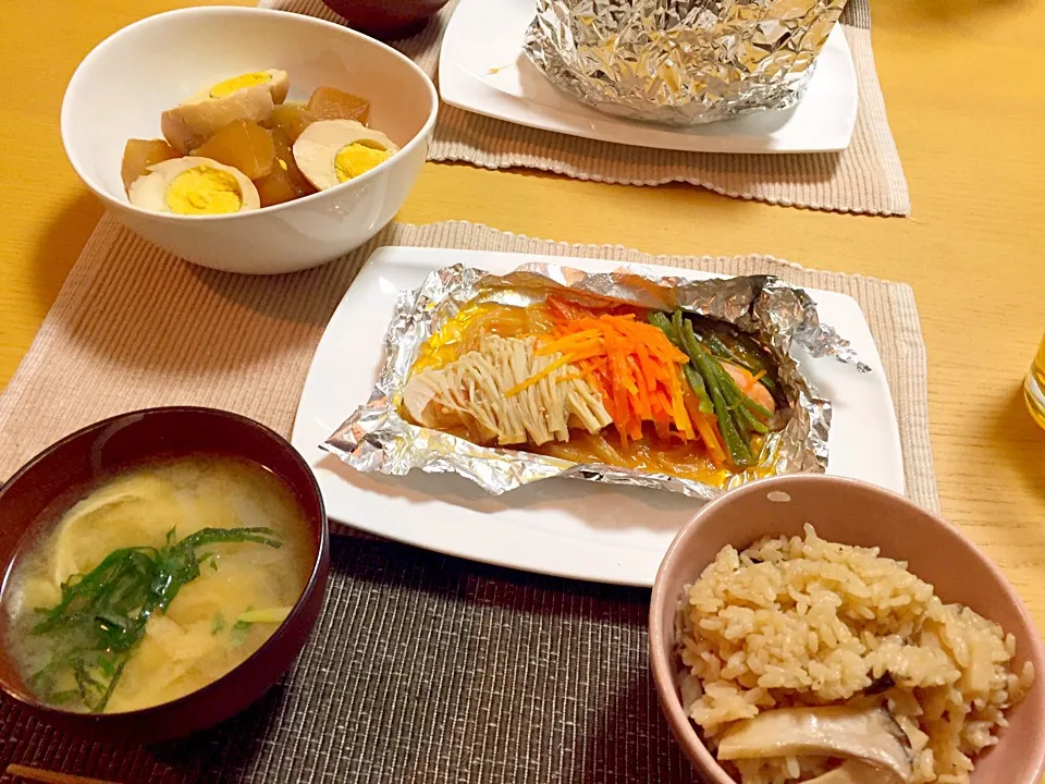 ちゃんちゃん焼き 煮玉子大根 炊き込みご飯|くみさん