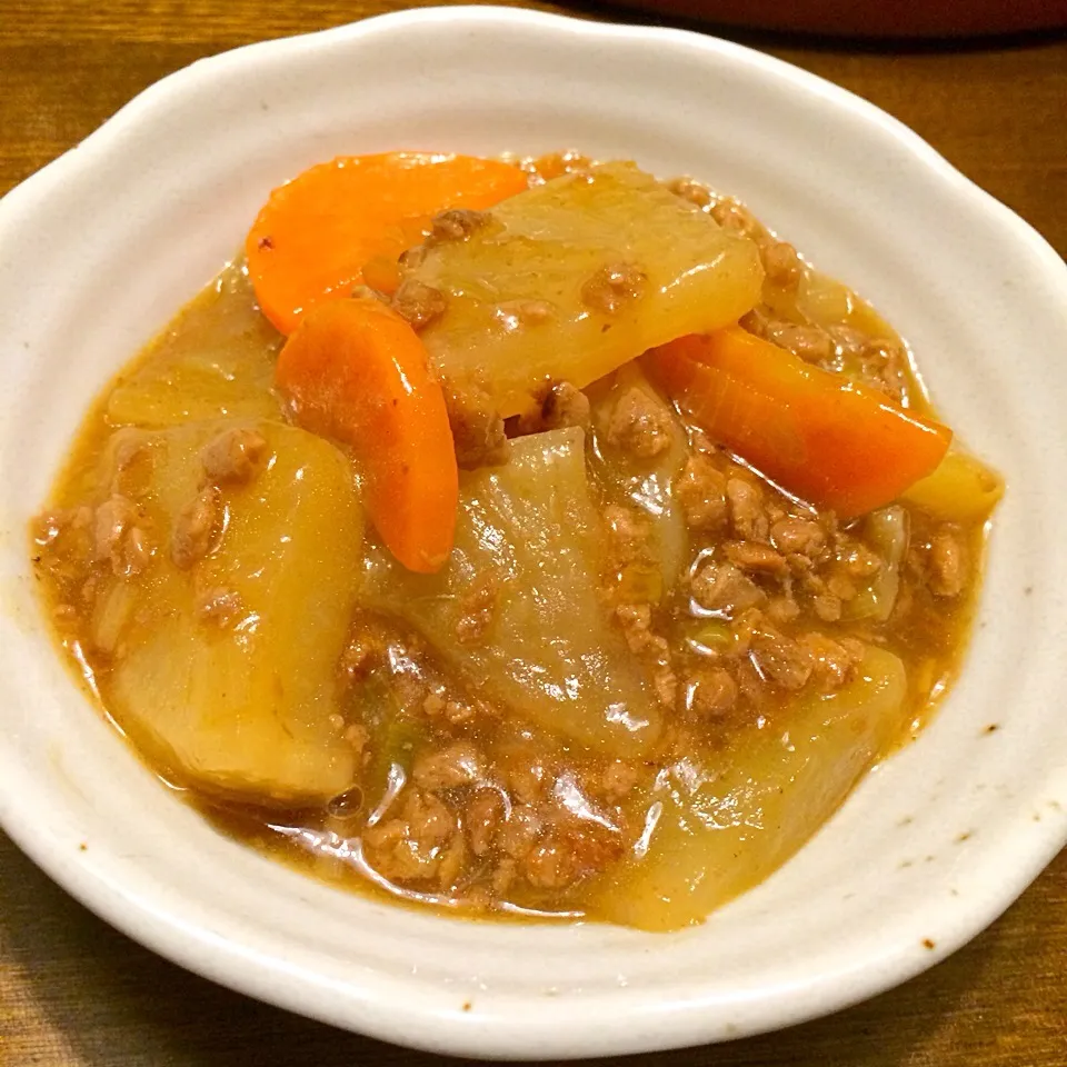 簡単♪豚バラと大根のオイマヨ炒め〜大豆のお肉で(^^)|ゆうみん（4人の母ちゃん）さん