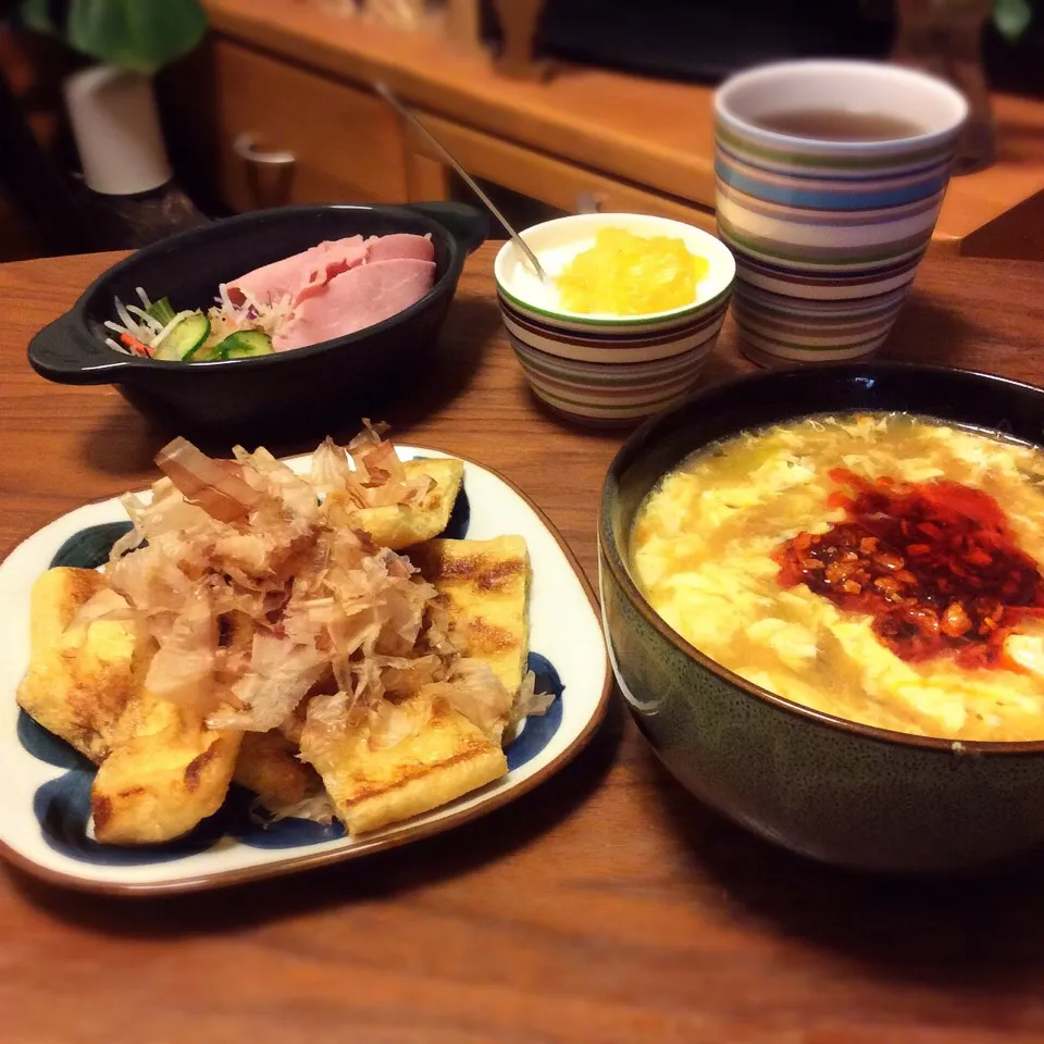 前日のリメイク かき玉麻婆豆腐スープ 食べるラー油のっけ 2016.3.29|キラ姫さん