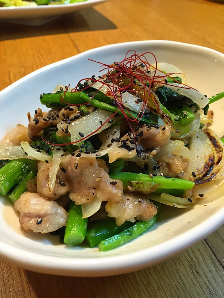 優雨さんの   のらぼう菜&豚バラ肉の味噌マヨ炒め|まつださんさん