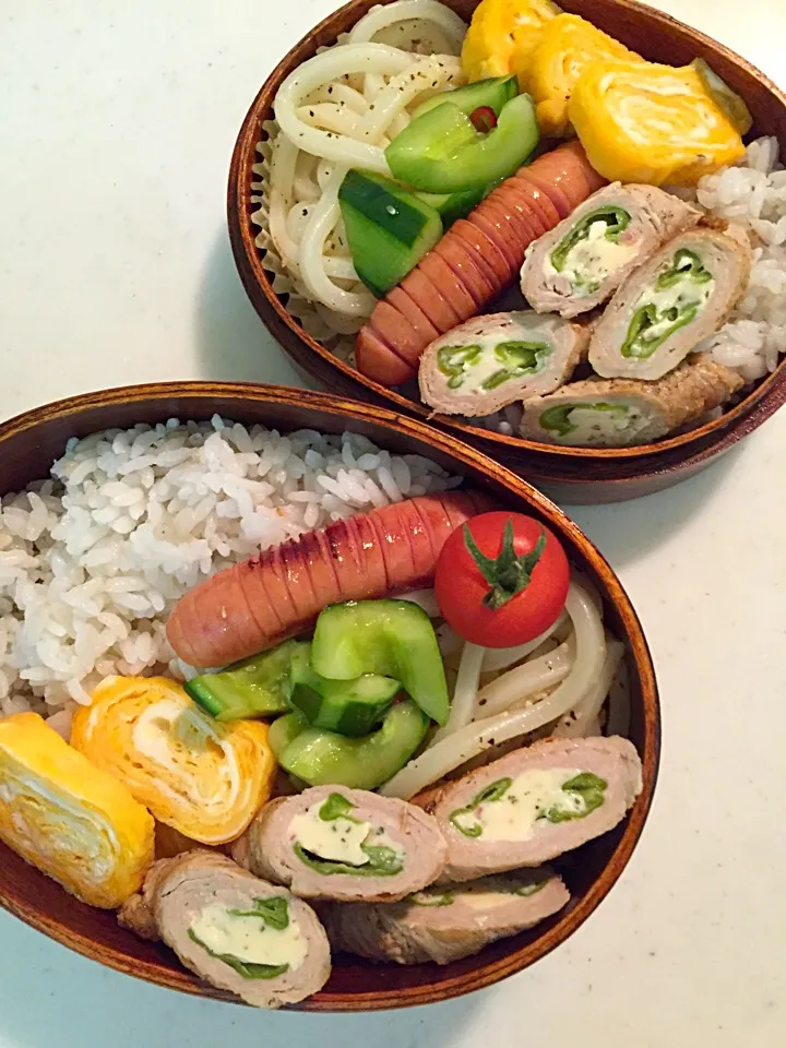 Snapdishの料理写真:4月1日
ごはん
卵焼き
うどんのカルボナーラ風
きゅうりの浅漬け
豚肉の獅子唐とチーズ巻き
ソーセージ
ミニトマト|ひななぎさん