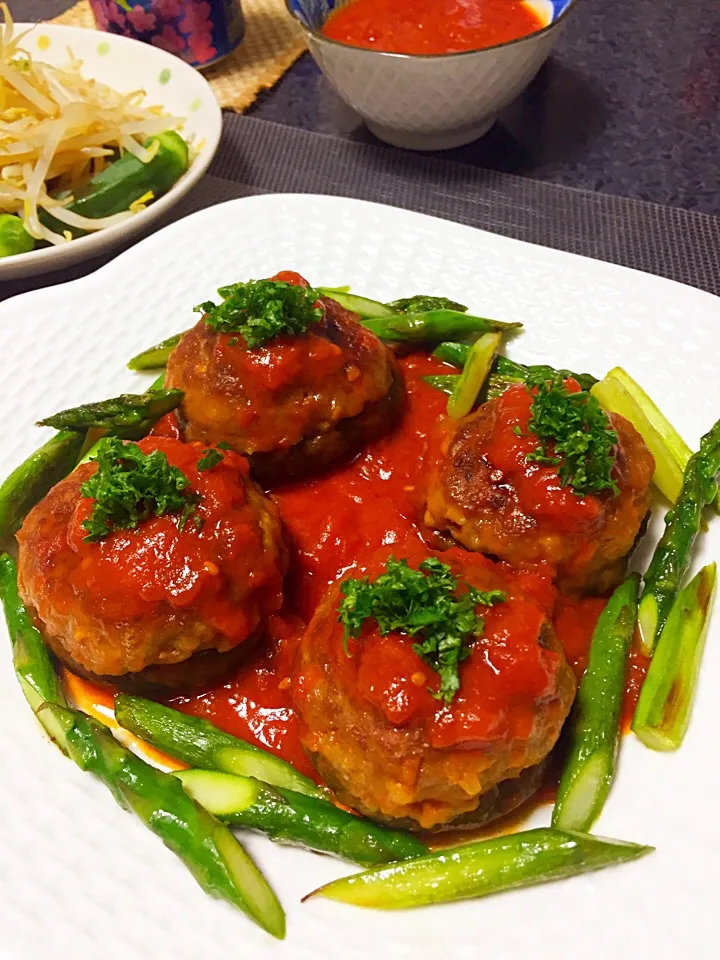 しいたけ肉詰めをトマトソースで|ほっけまんさん