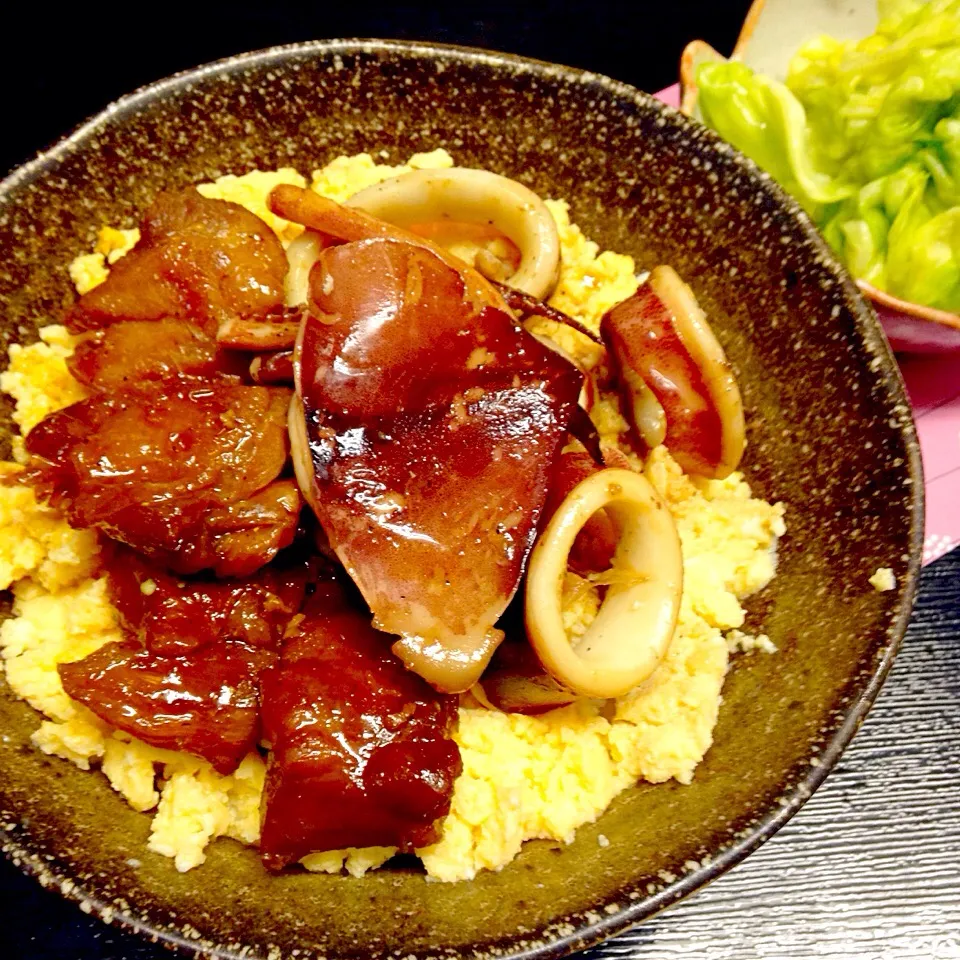 鳥肉とイカの照り焼き丼ランチ|きゅうちゃんさん