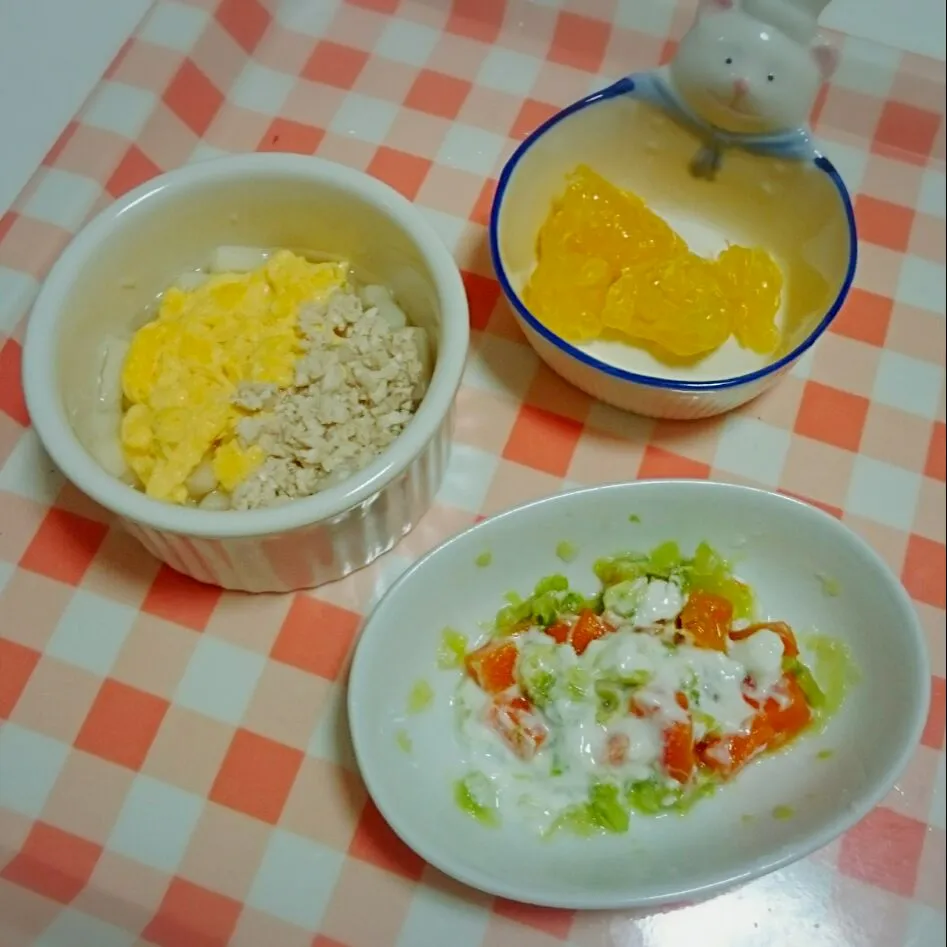 👶卵と鶏のうどん・人参とキャベツのヨーグルト和え・みかん|chocoさん