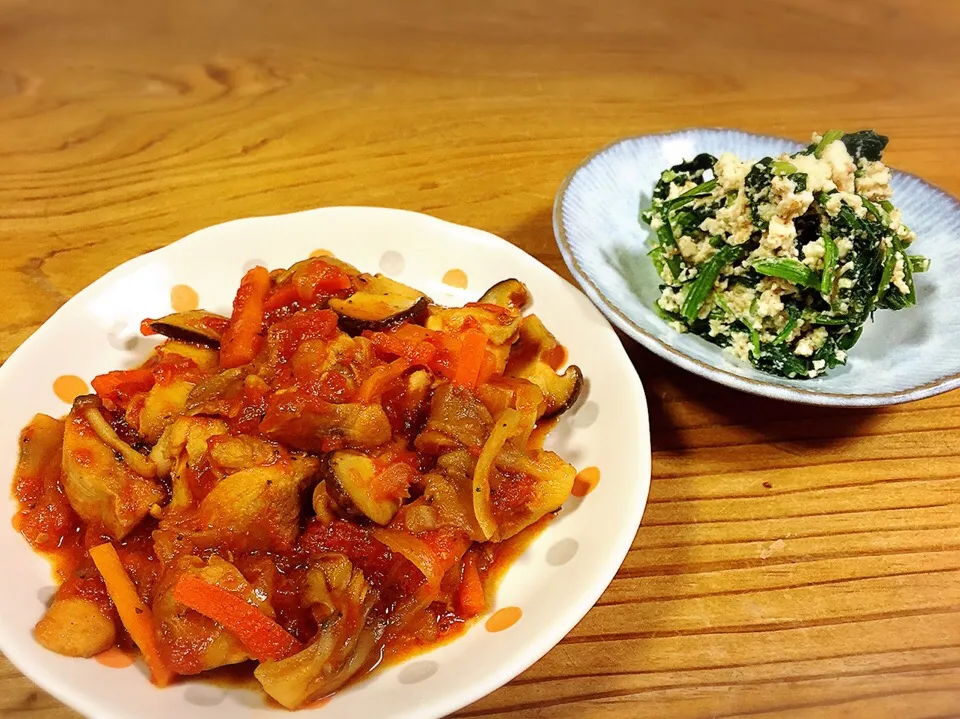 チキンのトマト煮、ほうれん草の白和え|pepiさん