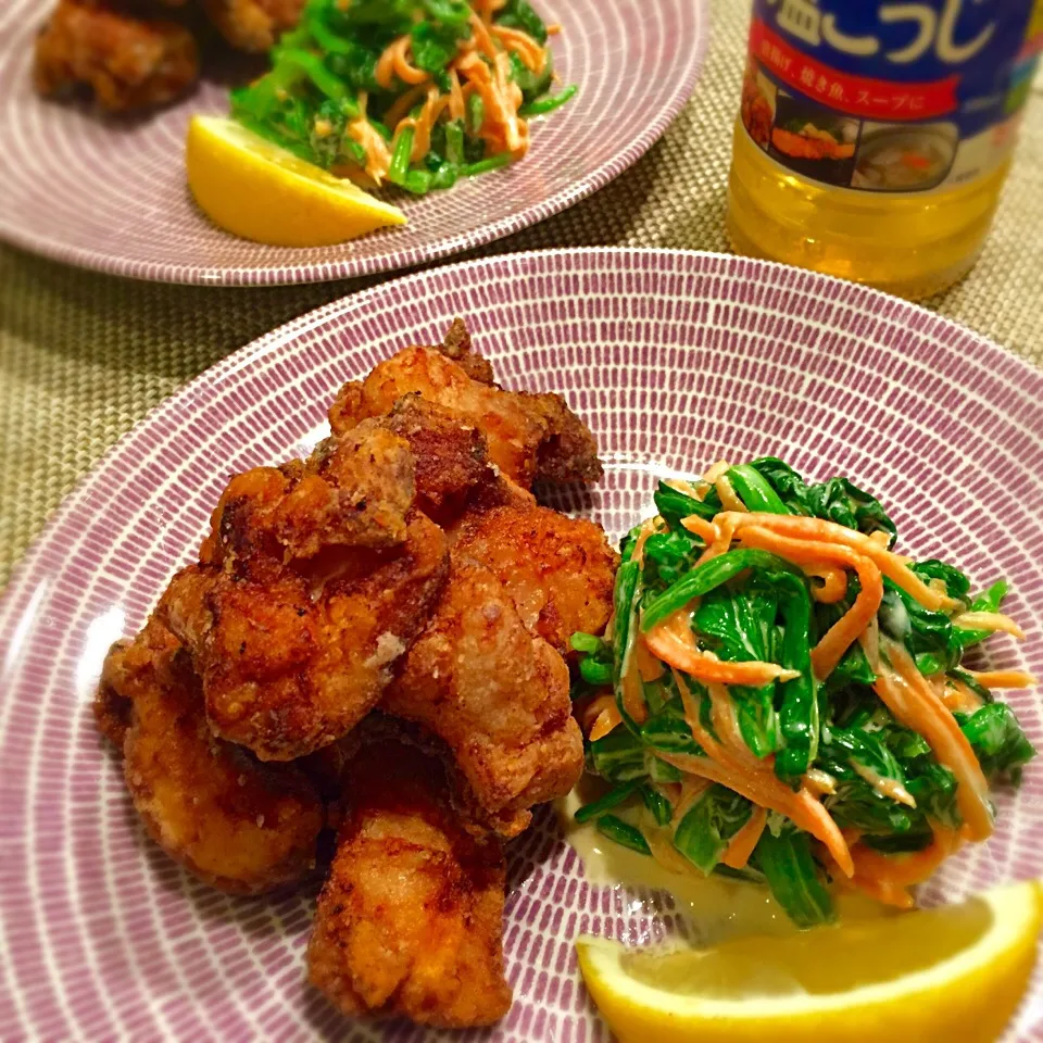 ♡塩こうじ風味♡鶏のから揚げ&練り胡麻あえ|もとぱんさん