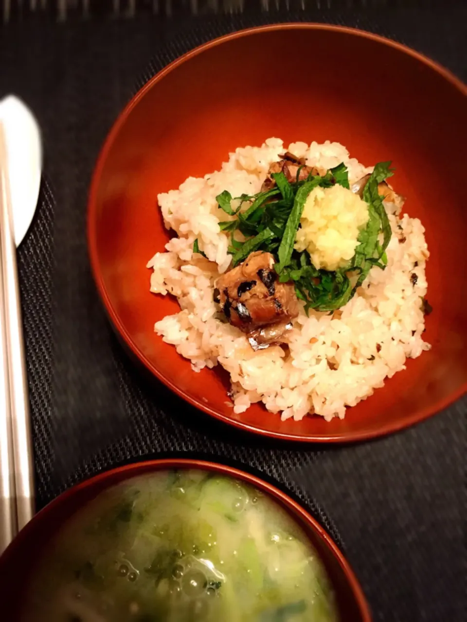 秋刀魚と生姜の炊き込みごはん&アオサの豆乳入り味噌汁|Natsu.さん