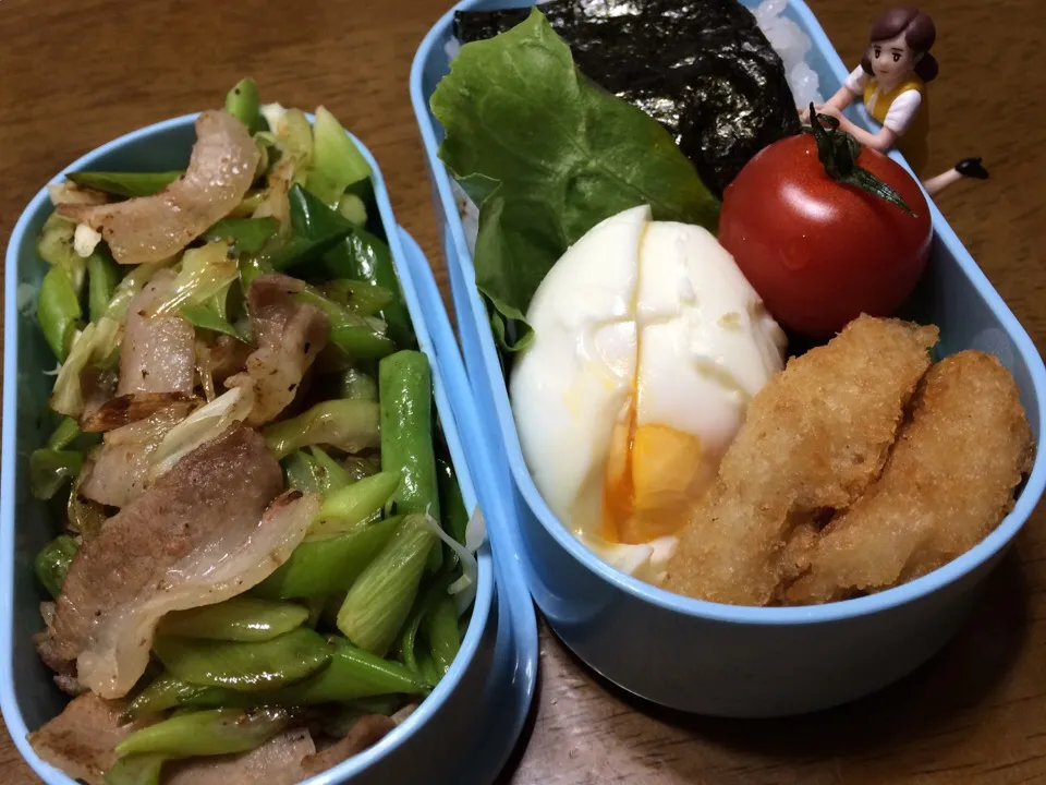 いんげん豚肉炒め弁当〜ゆで卵大失敗＼(^o^)／|もっつぁさん