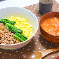 Snapdishの料理写真:鶏そぼろ丼🙏🏻💫|みょんさん