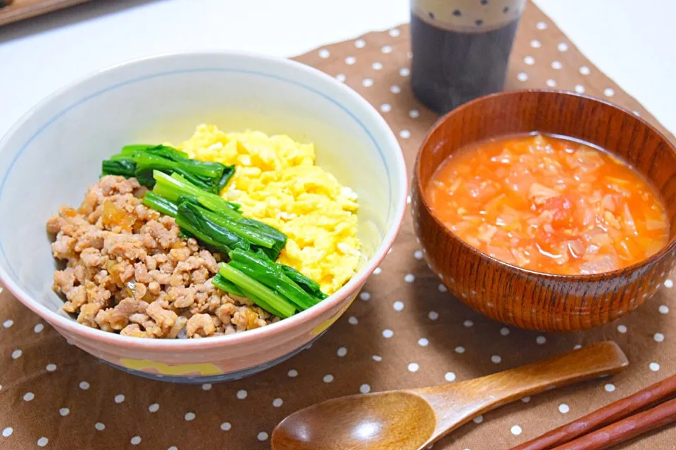 Snapdishの料理写真:鶏そぼろ丼🙏🏻💫|みょんさん