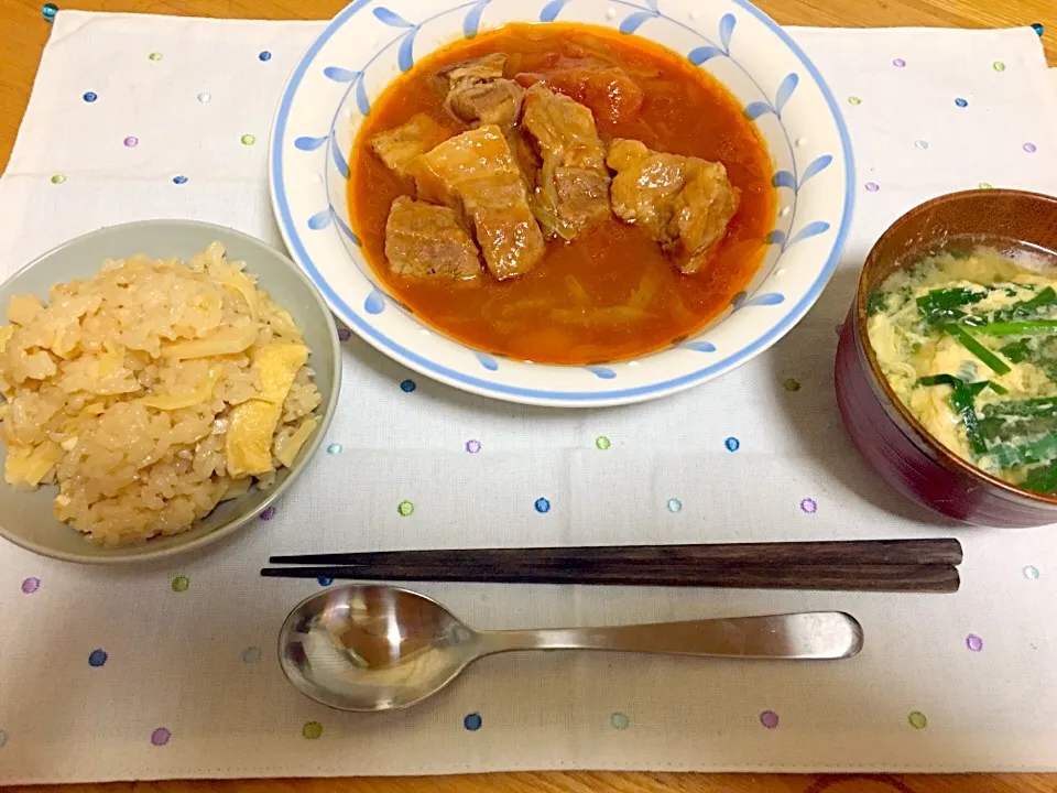 豚のビール煮と筍ご飯|アルジャーノンさん