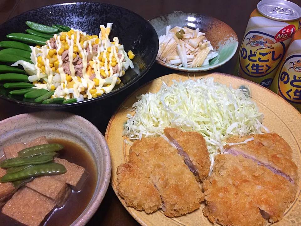 Snapdishの料理写真:2016.4.6 とんかつ🍻🍻🍻|ゆみずさん